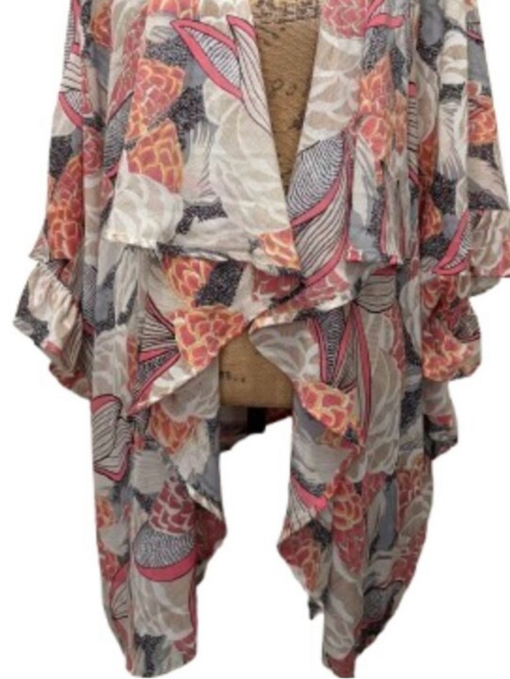 Umgee Floral Sheer Kimono in Peach, Pink, Cream & Gray - Picture 2 of 6